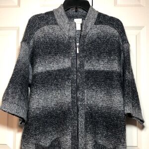 Chico's Size 2 (Large) Blue/Gray Space Dye Ombre Sweater Short Sleeve Full Zip